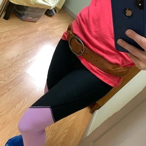 American Eagle Outfitters chunky braided leather belt small cognac brass buckle